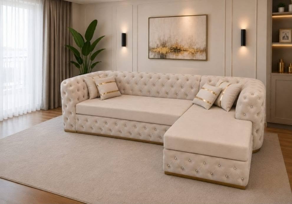 Colțar extensibil Luxury — Varianta crem din prezentarea magazinului