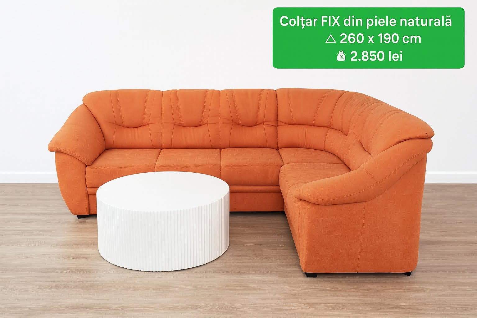 Colțar fix din piele naturală, portocaliu — imagine de prezentare