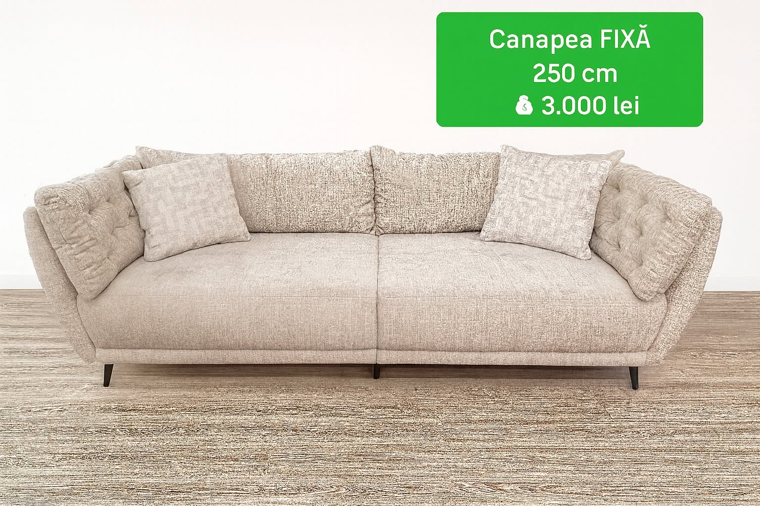 Canapea fixă crem 250 cm — imagine de prezentare