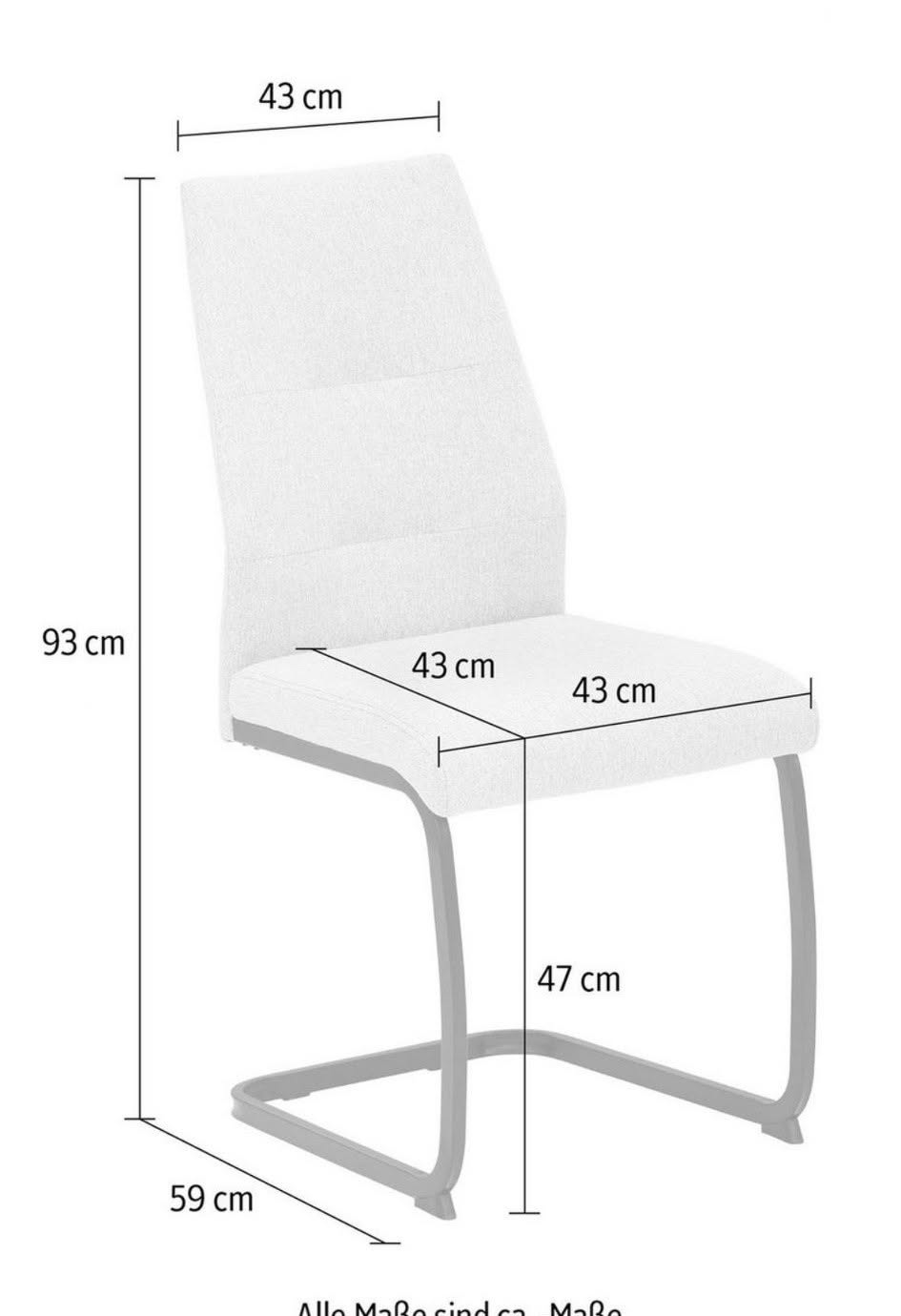 Scaun tapițat cu bază metalică — Schița dimensiunilor