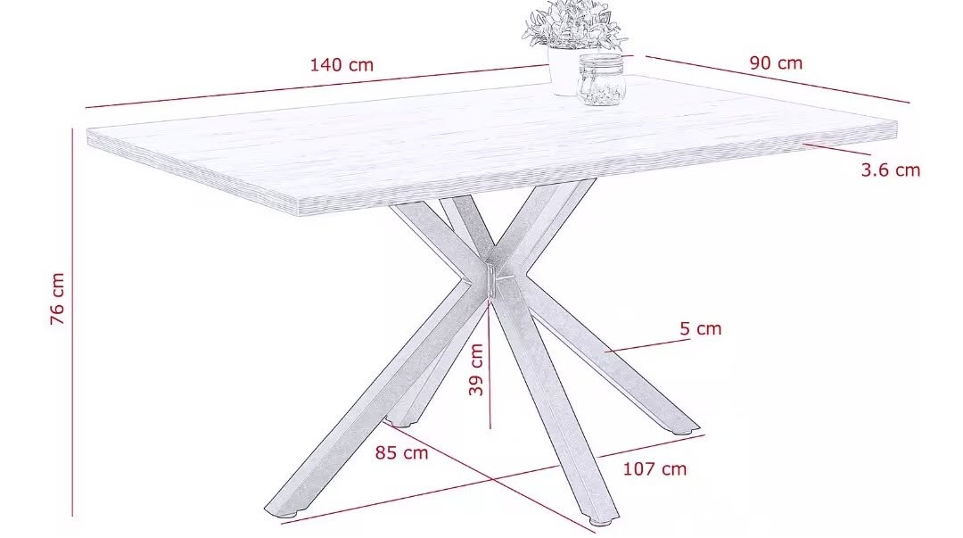 Masă living / bucătărie — Schiță: 140 × 90 cm, înălțime 76 cm