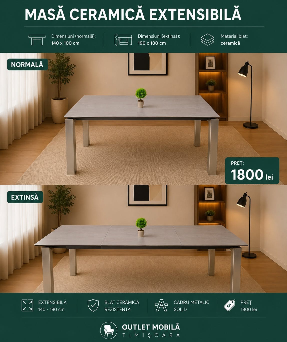 Masă ceramică extensibilă 140–190 — imagine de prezentare