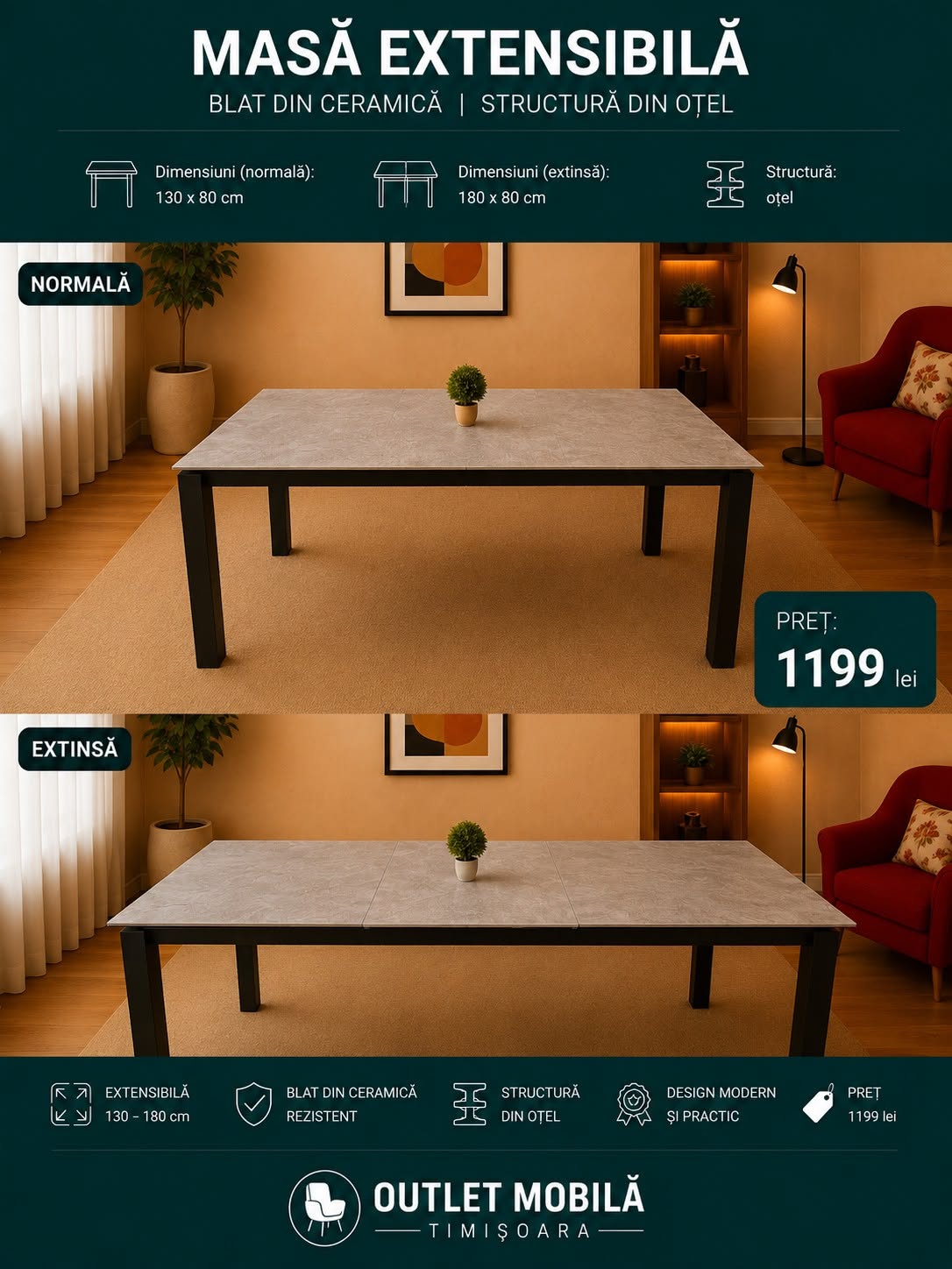 Masă ceramică extensibilă 130–180 — imagine de prezentare