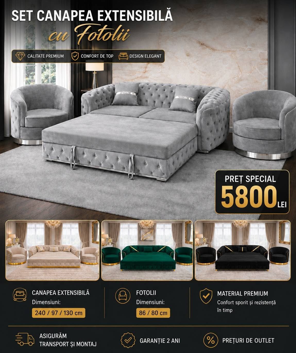 Set canapea extensibilă și fotolii — imagine de prezentare